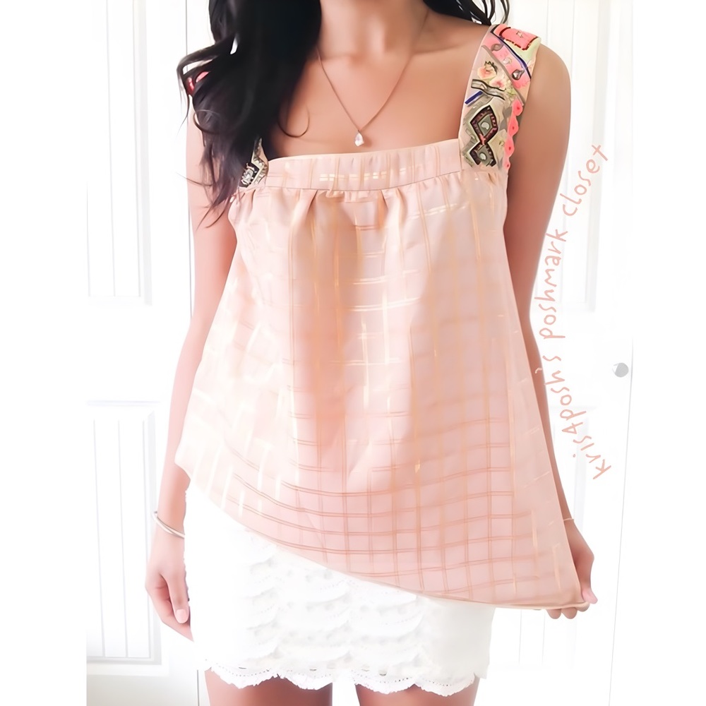 Anthropologie Vineet Bahl "Sunlight Hours" Peach Metallic Top
